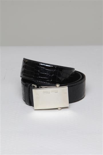 Cinto Miu Miu Couro Fivela Prateada Preto