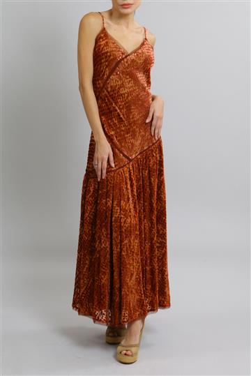 Vestido Ulla Johnson Veludo com Transparência Terracota