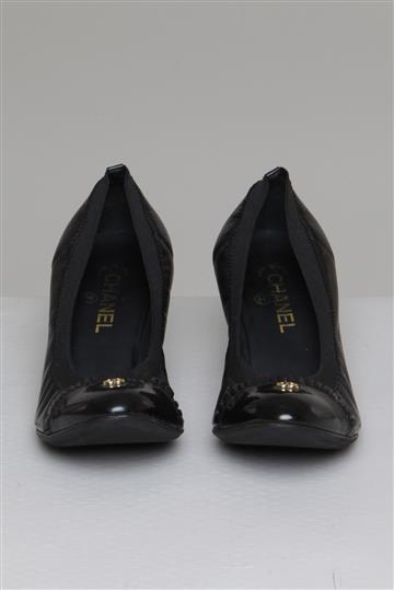 Sapato Chanel Scarpin Couro Biqueira Verniz Preto