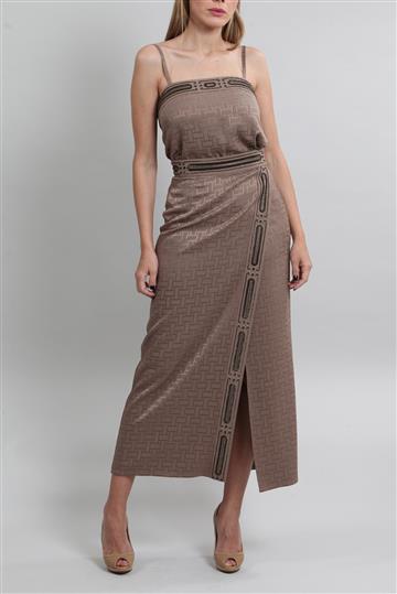 Conjunto Hermès Saia e Blusa Bordados Marrom