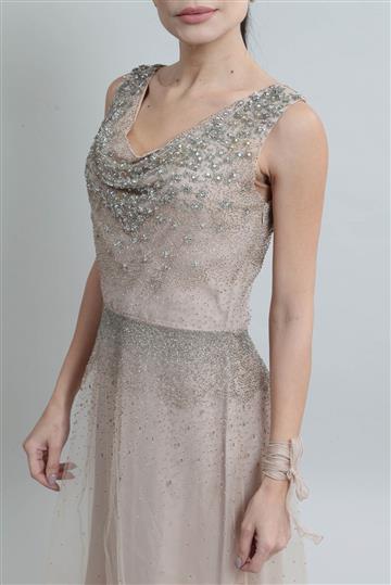 Vestido Valentino Bordado com Cristais Nude