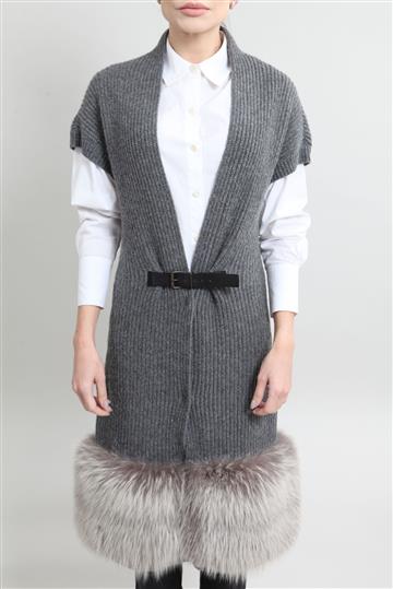 Colete Lanvin Longo com barra de Pele Cinza