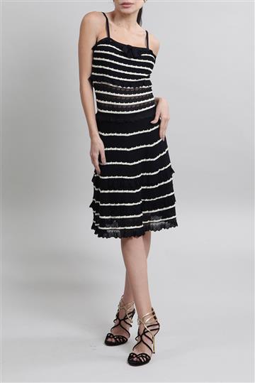 Vestido Christian Dior Evasê Tricô Laço Listrado