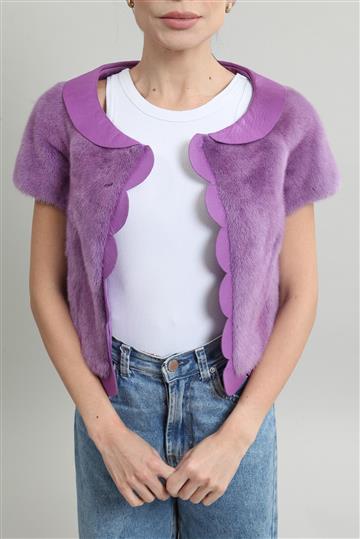 Casaqueto Christian Dior Vison e Couro Lilás