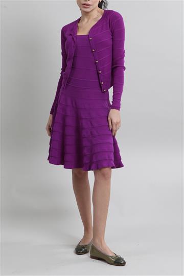 Conjunto Christian Dior Vestido e Cardigan Tricô de Seda Roxo
