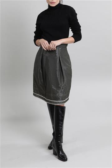 Saia Chanel Evasê Tafetá e Renda Verde