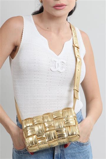 Bolsa Bottega Veneta Intrecciato Cassete Dourado