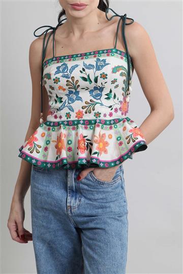 Blusa Zimmermann Linho Peplum Floral Colorido