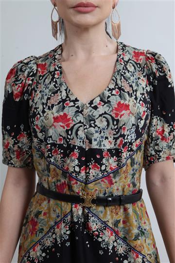 Cinto Celine Couro Preto Dourado