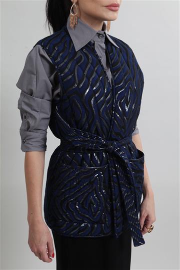 Colete Paula Raia Matelassê com Cinto Azul