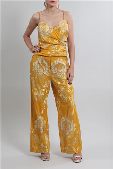 Conjunto Cris Barros Calça e Top Bordado Amarelo