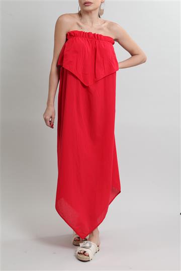 Vestido Paula Raia Midi Algodão Assimétrico Vermelho