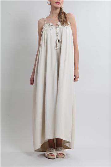 Vestido Paula Raia Longo Linho Oversized Bege