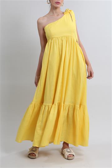 Vestido Zimmermann Longo Linho Um Ombro Só Amarelo