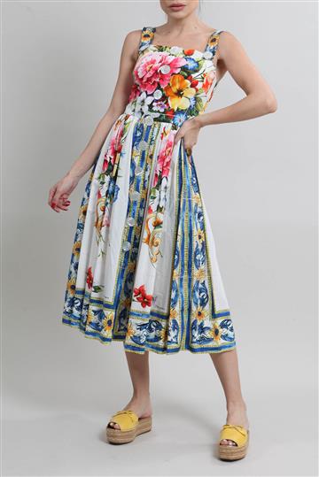 Vestido Dolce & Gabbana Floral Azulejos Colorido