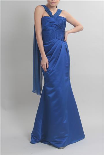 Vestido Achados da New Longo Drapeado Azul