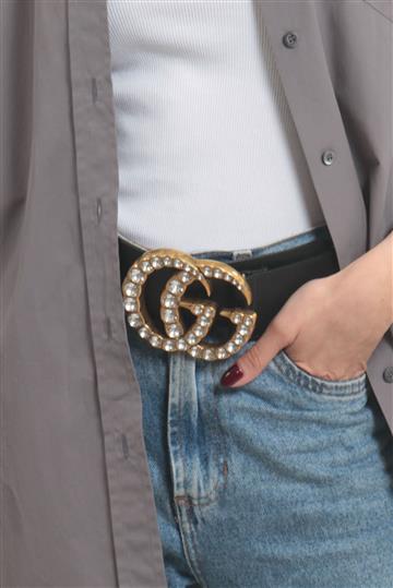 Cinto Gucci Pedrarias GG Preto