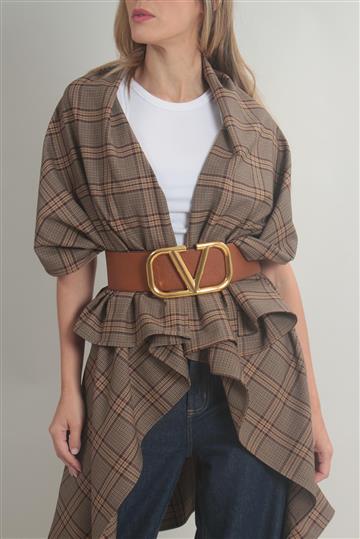 Colete Framed Assimétrico Xadrês Marrom