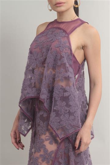 Conjunto De Goeye Bordado Floral Roxo