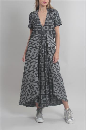 Vestido De Goeye Geométrico Cinza