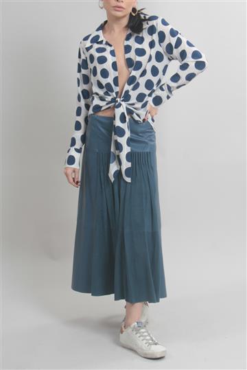 Saia Cris Barros Couro e Camurça Azul