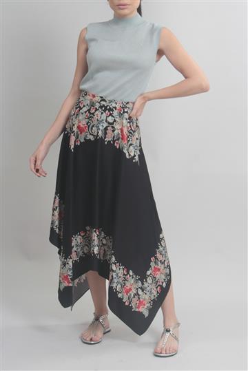Saia Cris Barros Assimétrica Floral Preta