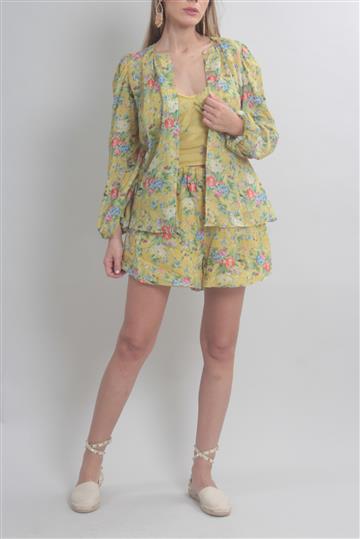 Conjunto Cris Barros Linho Shorts, Saia e Top Estampado