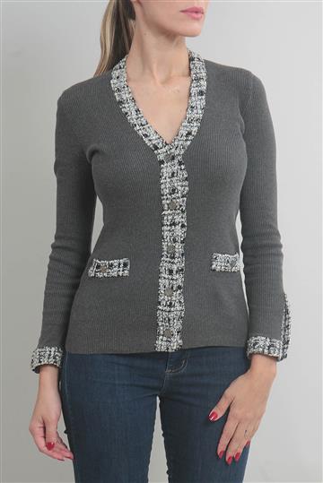 Cardigan Chanel Tweed Canelado Cinza