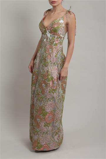 Vestido D-Gaia Jacquard Floral Longo Rosa