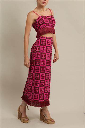 Conjunto PatBo Crochê e Franjas Bicolor Pink