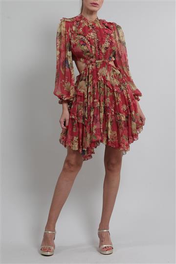 Vestido Zimmermann Seda com Recortes Melody Lace Up Colorido