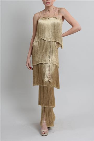 Vestido Andrea Almeida Franjas Dourado