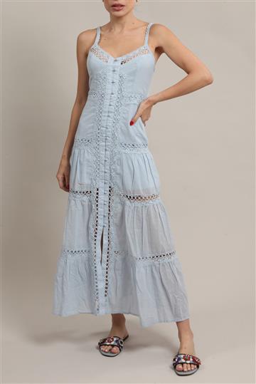 Vestido Achados da New Algodão e Renda Azul