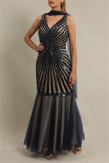 Vestido Achados da New Longo Paetês Azul