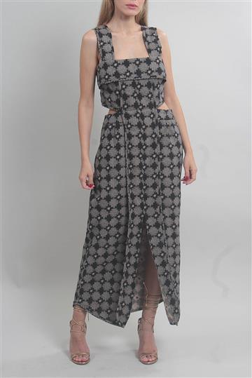 Vestido Achados da New Recortes Estampado Preto