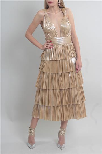 Vestido Bronx & Banco Lame Dourado