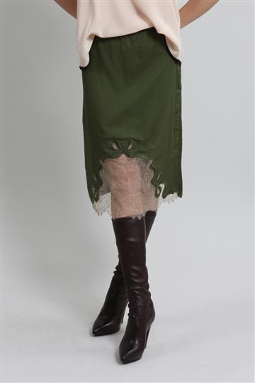 Saia Red Valentino Seda e Renda Verde