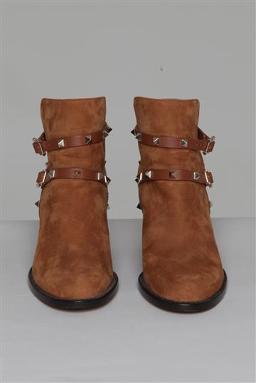 Bota Valentino Ankle Boot Camurça Rockstud Caramelo