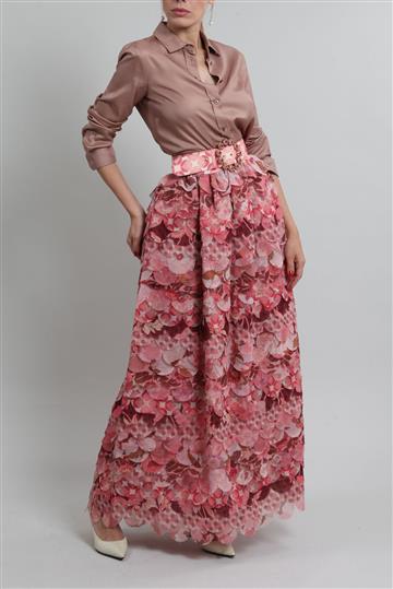 Saia Zimmermann Linho Acetinado e Cinto Pedrarias Rosa