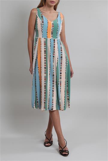 Vestido Emilio Pucci Seda com Fenda Listrado