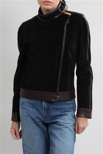 Jaqueta Gucci Bomber Camurça e Couro Preta Bicolor