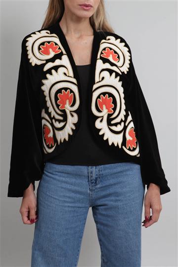 Jaqueta Cris Barros Bomber Veludo e Bordados Preta