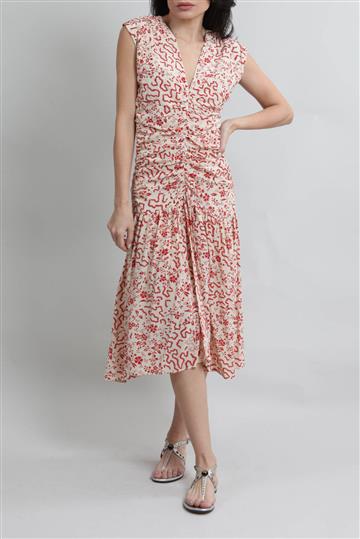 Vestido Isabel Marant Drapeado Estampado Vermelho