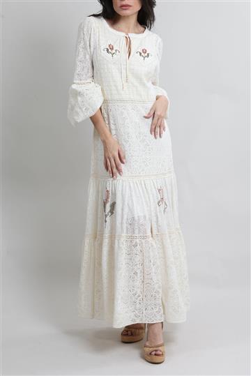 Vestido Cris Barros Renda com Bordados Off-White