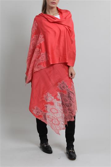 Lenço Valentino Echarpe Seda e Renda Rosa