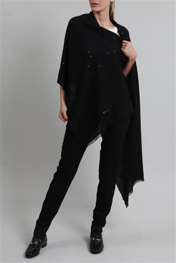 Lenço Chanel Echarpe Monograma Bordado Preto