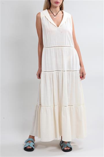 Vestido A. Niemeyer Longo Algodão e Ponto Palito Off-White