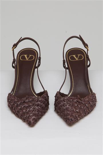 Sapato Valentino Slingback Ráfia Marrom
