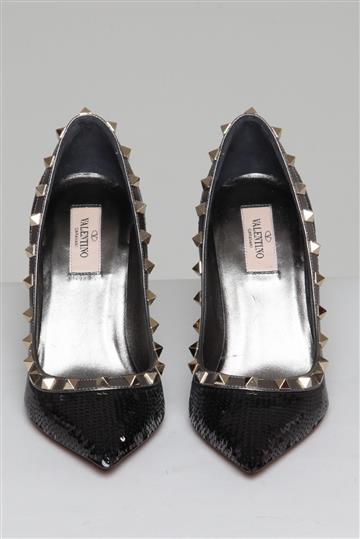 Sapato Valentino Scarpin Paetês Rockstud Preto