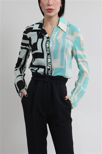 Camisa Emilio Pucci Seda e Grafismos Azul